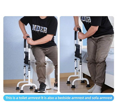 Person using a multi-purpose armrest in various settings